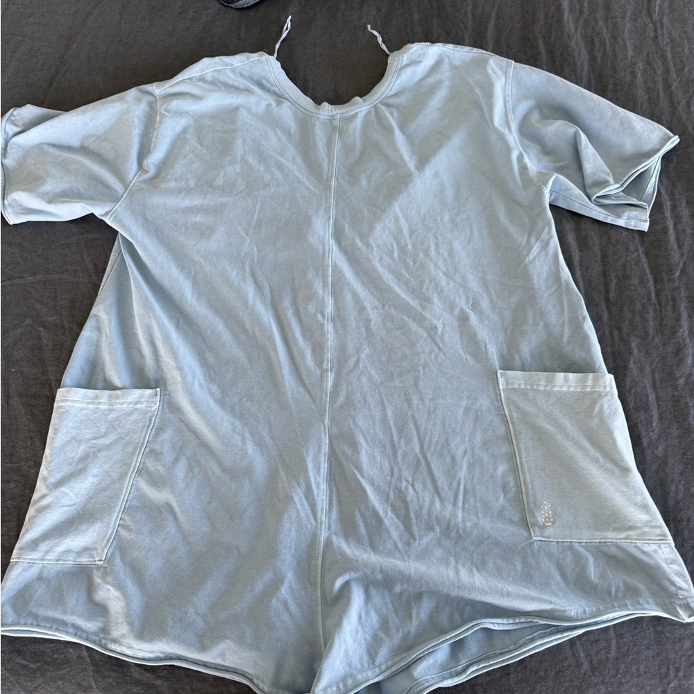 Free People Light Blue Short Sleeve Romper